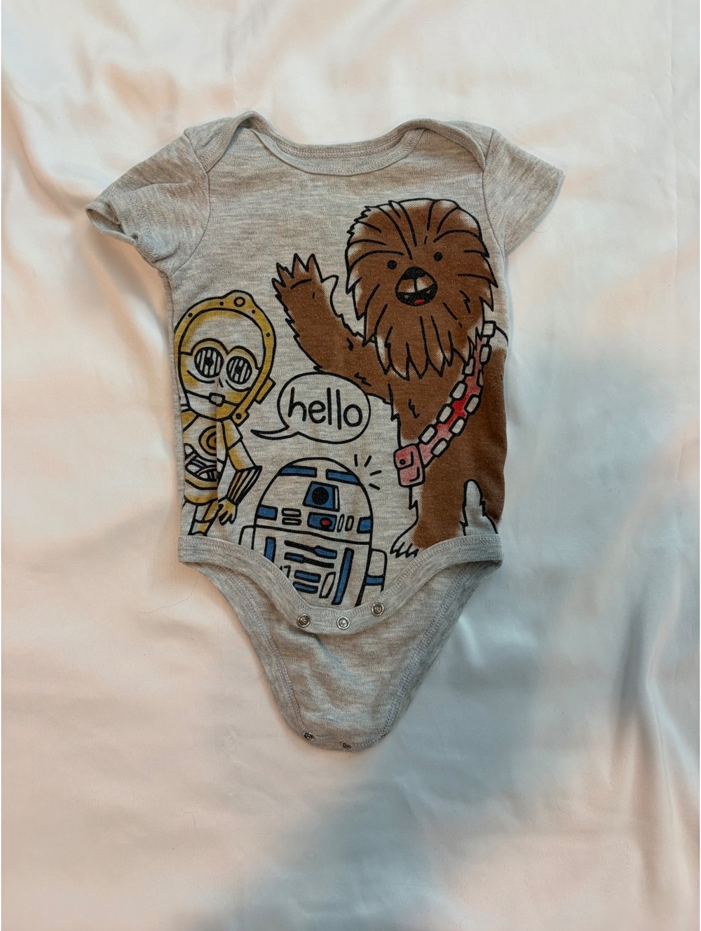Star Wars Baby Bodysuit 6-9 Months Gray with C-3PO, R2-D2, and Chewbacca